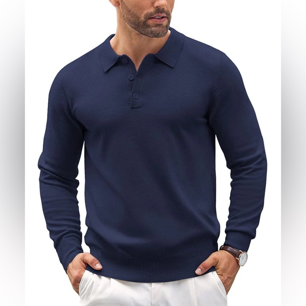 Coofandy Long Sleeved Polo Sweater
- Navy